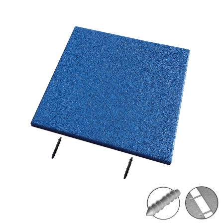 Blaue Terrassenplatte aus SBR-Gummi mit 2 Löchern für Plastikstecker in Dübelform